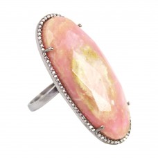 Rhodocrosite oval silver cocktail ring